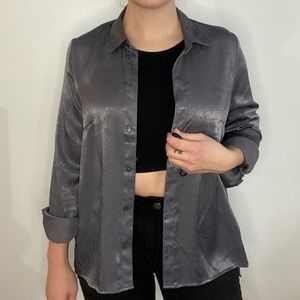 Metallic Silver Button Down